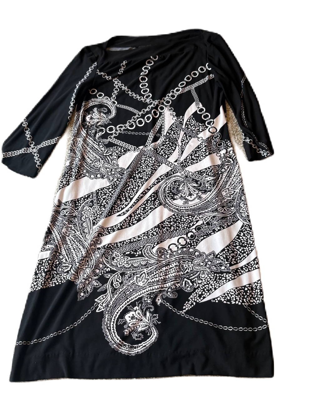 Donna Morgan Black White Midi Dress Paisley & Chain Print Sz 6